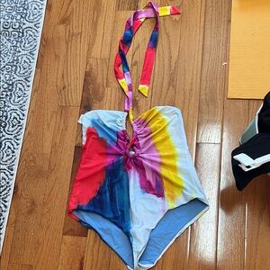 Mara Hoffman Multicolor Halter One-Piece Swimsuit - Red, Blue, Yellow, Pink